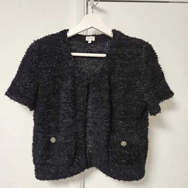 [BUNJANG] SIEH Glitter Textured Cardigan Black / 시에 글리터 텍스처드 가디건 블랙