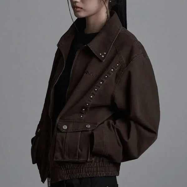 [BUNJANG] As You Are Button Washed Blouson Brown / 애즈유아 버튼 워시드 블루종 브라운