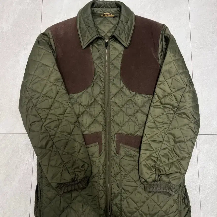 [BUNJANG] Barbour Suede Patch Quilted Jacket Olive Green XS / [바버] 스웨이드 패치 퀼팅 자켓 올리브 그린 xs (100-105)
