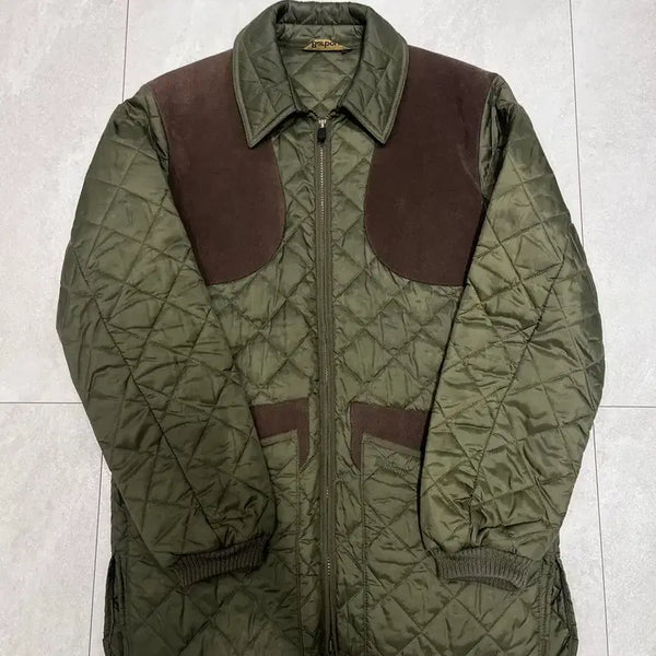 [BUNJANG] Barbour Suede Patch Quilted Jacket Olive Green XS / [바버] 스웨이드 패치 퀼팅 자켓 올리브 그린 xs (100-105)