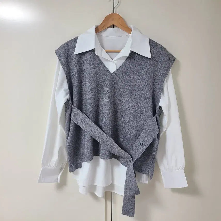 [BUNJANG] Tension Blouse and Knit Vest Set / 남방니트조끼 세트 ~77
