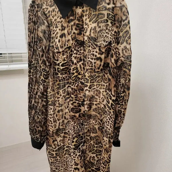[BUNJANG] Leopard Print Shirt Dress / 레오파드 셔츠 원피스55~66