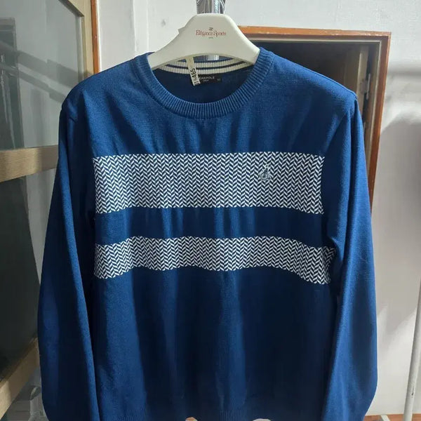 [BUNJANG] Beanpole Golf Men's Round Knit Navy White Pattern Size 105 / 남성105 빈폴 골프 라운드 니트(새상품급)