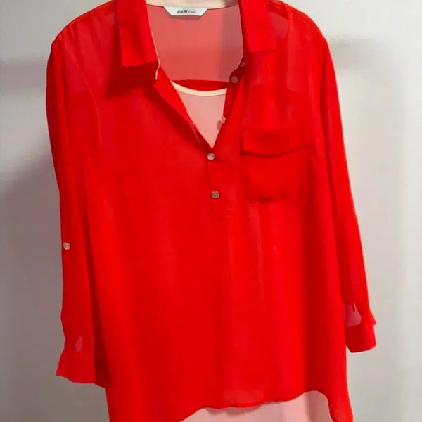 [BUNJANG] Outer Sheer Blouse Red / 아우터 시스루 셔츠 블라우스 레드