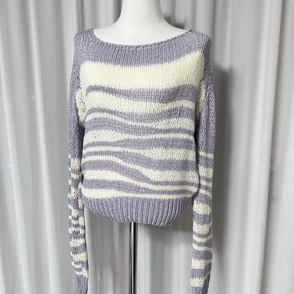 [BUNJANG] Lavender Loose Fit Striped Knit / [새상품] 연보라 루즈핏 단가라 니트