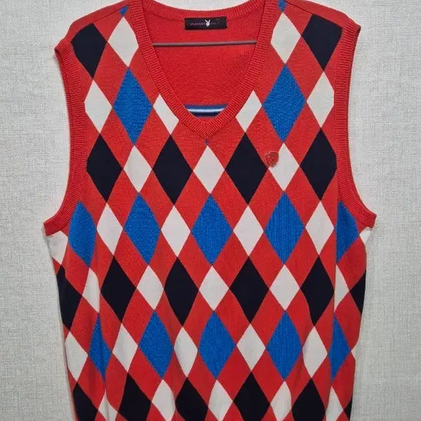 [BUNJANG] Playboy Argyle Pattern Knit Vest / 플레이보이 아가일 패턴 니트 조끼