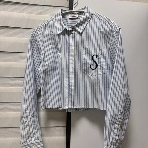 [BUNJANG] Sandro Cropped Striped Shirt / 산드로 크롭 스트라이프 셔츠 S사이즈
