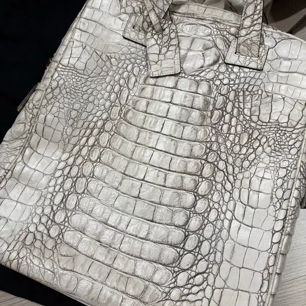 [BUNJANG] RINOI Crocodile Leather Tote Bag Backpack White / 리누이 악어 가죽 토트백 백팩 화이트
