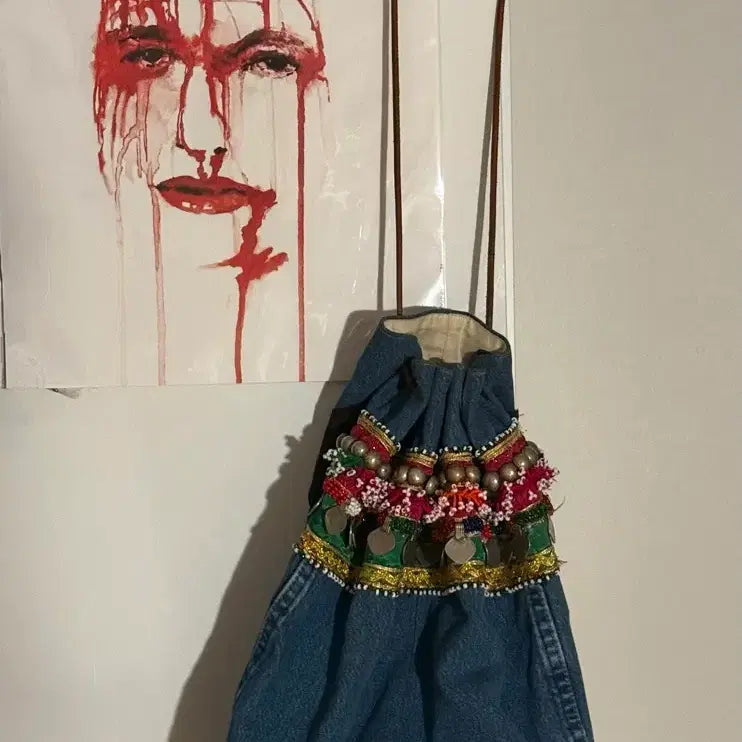 [BUNJANG] 77circa Denim Coin Drawstring Bag / 77circa 데님 에스닉코인 복조리 백