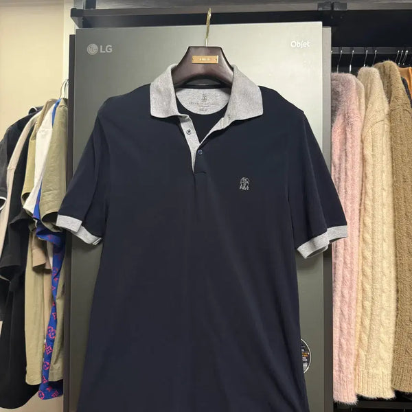 [BUNJANG] Brunello Cucinelli Solomeo Embroidery Color-Block Pique Polo Shirt Navy L / [L] 브루넬로 쿠치넬리 솔로메오 자수 배색 피케 폴로 셔츠 네이비