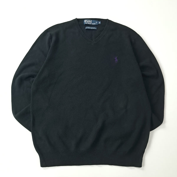 [BUNJANG] Polo Ralph Lauren Pima Cotton Black V-Neck Knit Sweater (M) / CA988 M 폴로 00s 피마코튼 블랙 V넥 니트 스웨터