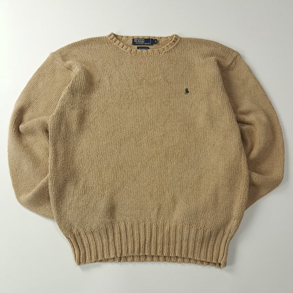 [BUNJANG] Polo by Ralph Lauren 90s Hong Kong Edition Camel Beige Crewneck Knit Sweater - Size M / CA989 M 폴로 90s 홍콩판 카멜베이지 크루넥 니트 스웨터