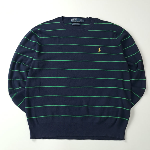 [BUNJANG] Polo Ralph Lauren Pima Cotton Stripe Knit Sweater (Navy Green, L) / CA990 M 폴로 00s 피마코튼 스트라이프 니트 스웨터
