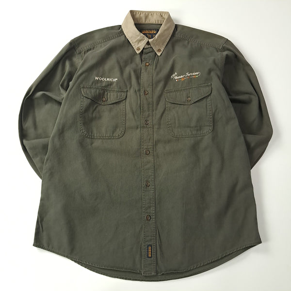 [BUNJANG] WOOLRICH 90s Olive Two-Tone Collar Field Work Shirt / CA993 L 울리치 90s 올리브 투톤 카라 워크 셔츠 남방