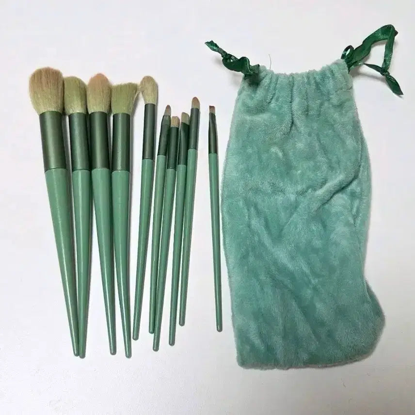 [BUNJANG] Makeup Brush 10-Piece Set with Mint Pouch / 무료나눔 메이크업 브러쉬 10종 세트 민트색 파우치 포함