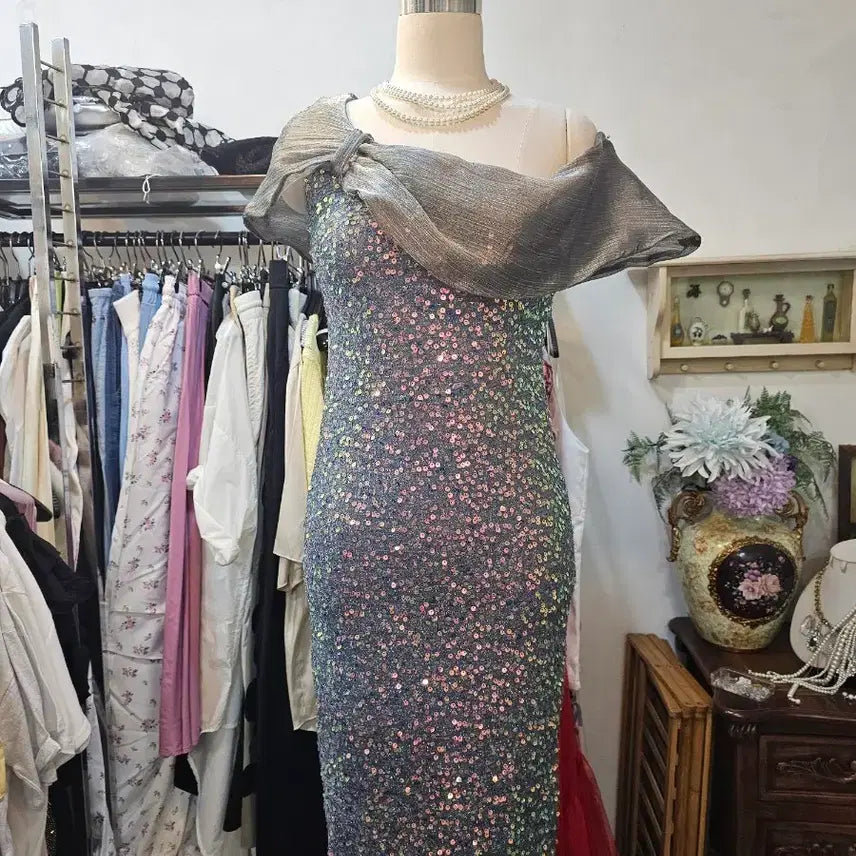 [BUNJANG] Multi Sequin Stretch Fit One-Piece Dress / 멀티 스팽글 스판 원핏