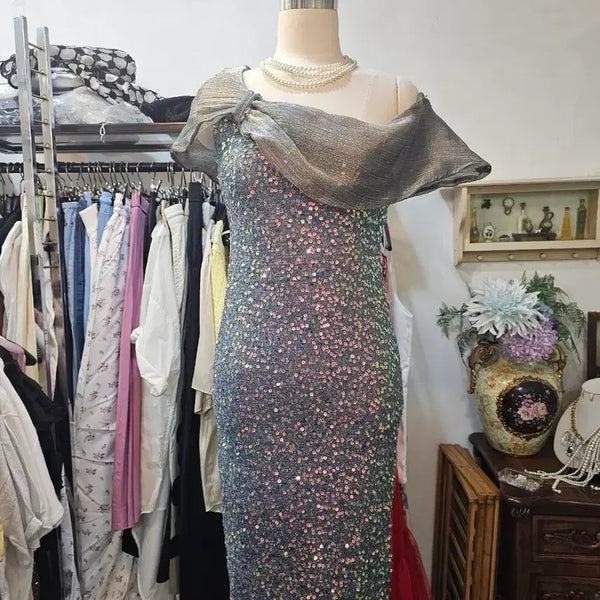 [BUNJANG] Multi Sequin Stretch Fit One-Piece Dress / 멀티 스팽글 스판 원핏
