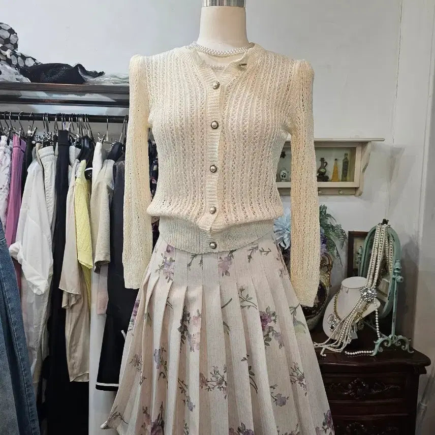[BUNJANG] Flower Pleated Skirt / 플라워 플리츠 스컷