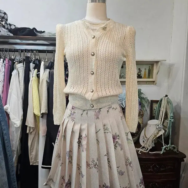 [BUNJANG] Flower Pleated Skirt / 플라워 플리츠 스컷