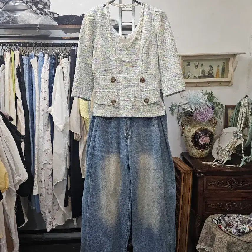 [BUNJANG] Tweed Span Blouse / 트위드 스판 블랏