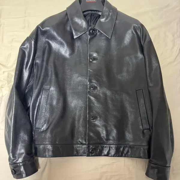 [BUNJANG] Coar Cropped Cowhide Leather Jacket - Black / 쿠어 크롭 카우하이드 레더 자켓 - 블랙 M