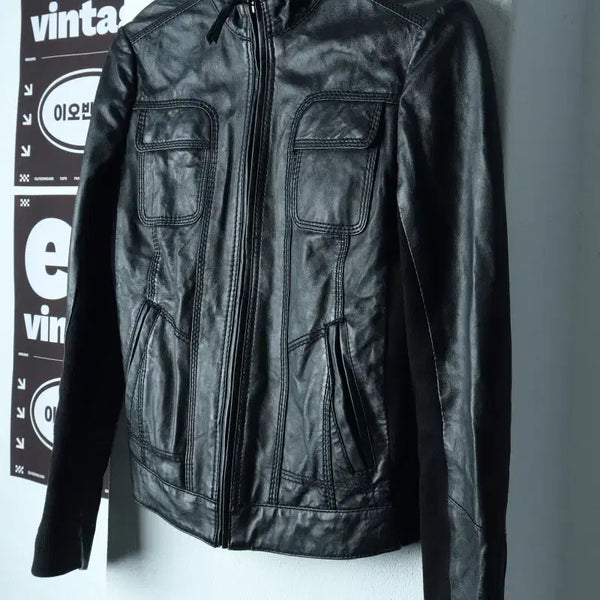 [BUNJANG] Mango Leather Zip-Up Windbreaker Jumper Jacket / W(S) 망고 집업 바람막이 점퍼자켓 리얼가죽 레더 놈코어-H38314