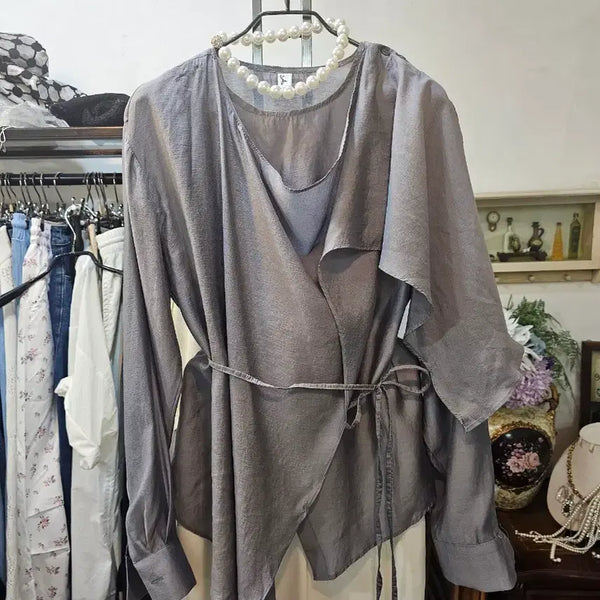 [BUNJANG] Grey Design Blouse / 그레이 디자인 블라우스