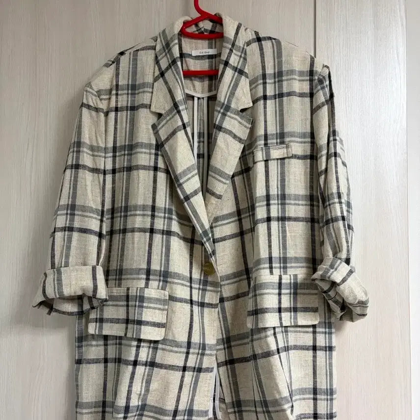 [BUNJANG] Checkered Linen Blazer Jacket / 체크무늬 블레이저 린넨자켓