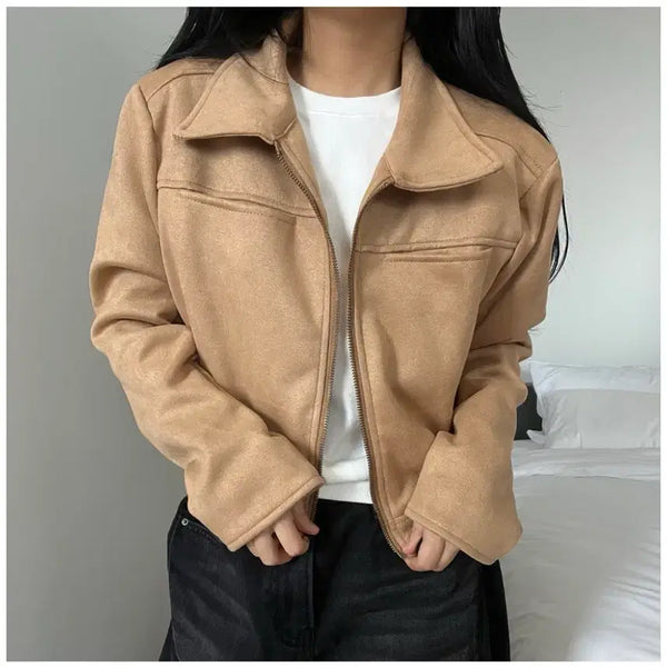 [BUNJANG] Suede Crop Jacket (Camel) / 브라운 스웨이드 크롭 자켓