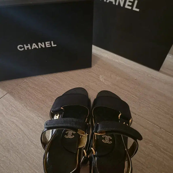 [BUNJANG] Chanel Silk Velcro Sandals / 샤넬 샌들 샌달 밸크로 벨크로 블랙 235 (36.5) 사이즈