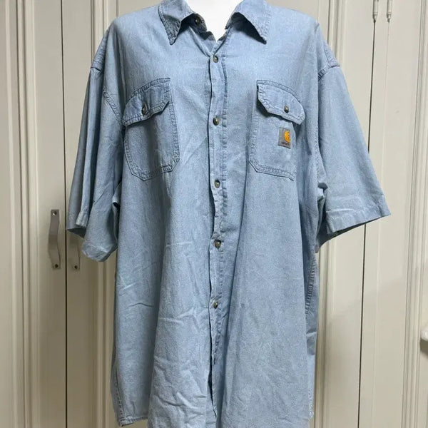 [BUNJANG] Carhartt Light Wash Denim Short Sleeve Shirt / 칼하트 연청 데님 반팔 셔츠