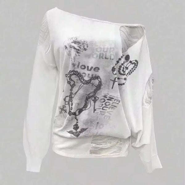 [BUNJANG] Y2K Off-Shoulder Long-Sleeve Knit Top / [새상품] 빈티지 y2k 오프숄더 롱슬리브 니트 새상품