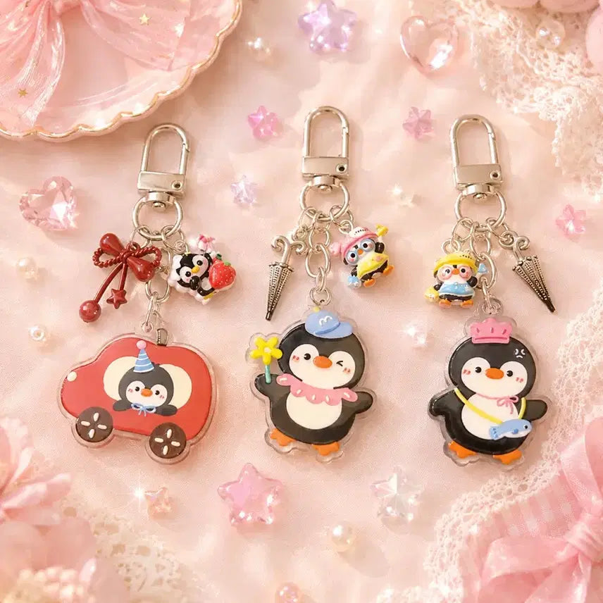 [BUNJANG] Handmade Penguin Acrylic Pendant Bead Keyring / 펭귄 아크릴 팬던트 비즈 키링 (개당가격)