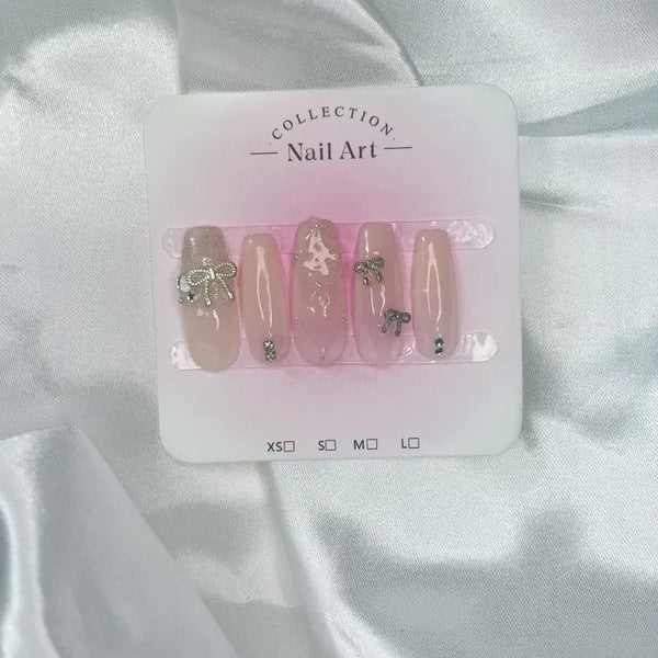 [BUNJANG] Beige Ribbon Handmade Nail Tips / 일본네일 베이지 리본 수제네일팁