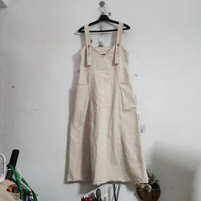 [BUNJANG] Beige Overall Dress / 베이지색 멜빵 원피스