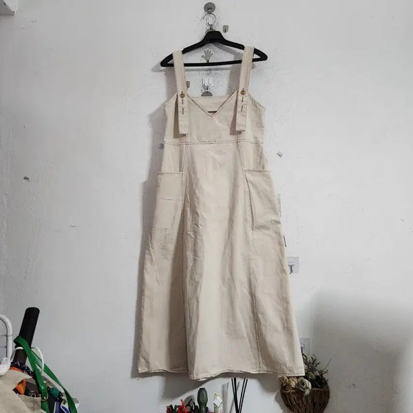 [BUNJANG] Beige Overall Dress / 베이지색 멜빵 원피스