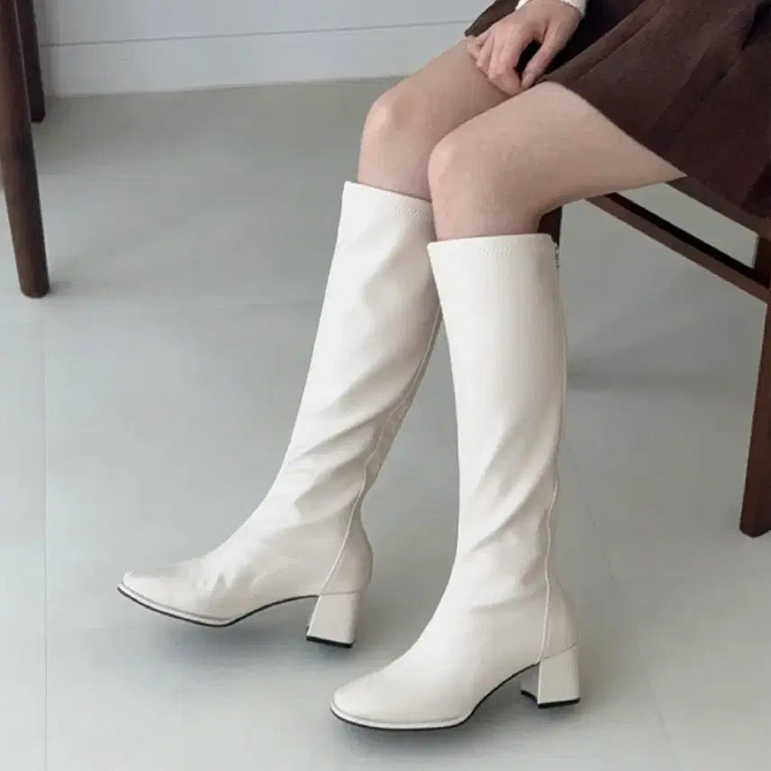 [BUNJANG] Chunky Platform Leather Long Boots / 가죽 레더 레자 통굽 롱부츠