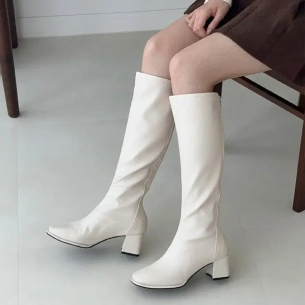 [BUNJANG] Chunky Platform Leather Long Boots / 가죽 레더 레자 통굽 롱부츠