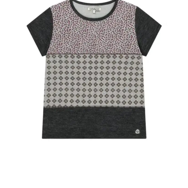 [BUNJANG] KOSEIO Flower Patchwork T-Shirt Grey / 코이세이오 플라워 패치워크 티셔츠 그레이