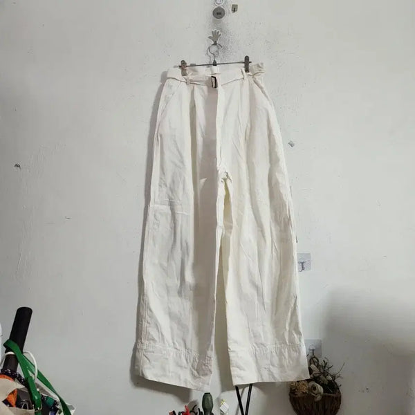 [BUNJANG] White Wide Pants with Belt / 화이트 와이드 팬츠 벨트 포함