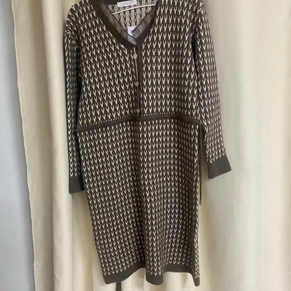 [BUNJANG] Check Pattern Knit Cardigan - Brown / 체크 패턴 니트 가디건 브라운