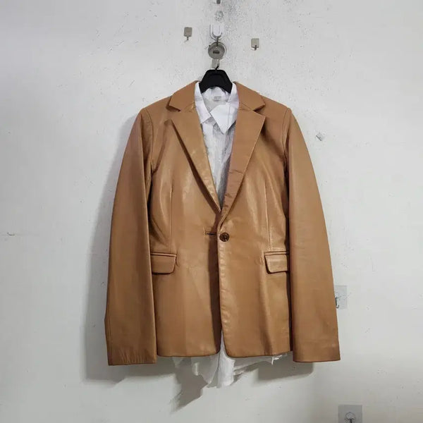 [BUNJANG] Camel Lambskin Leather Jacket / 카멜 색상 양가죽 재킷