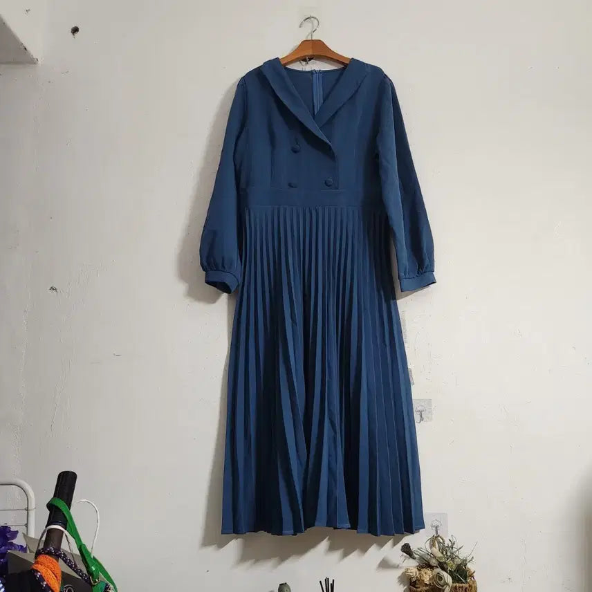 [BUNJANG] Blue Pleated Long Dress / 블루 플리츠 롱 원피스