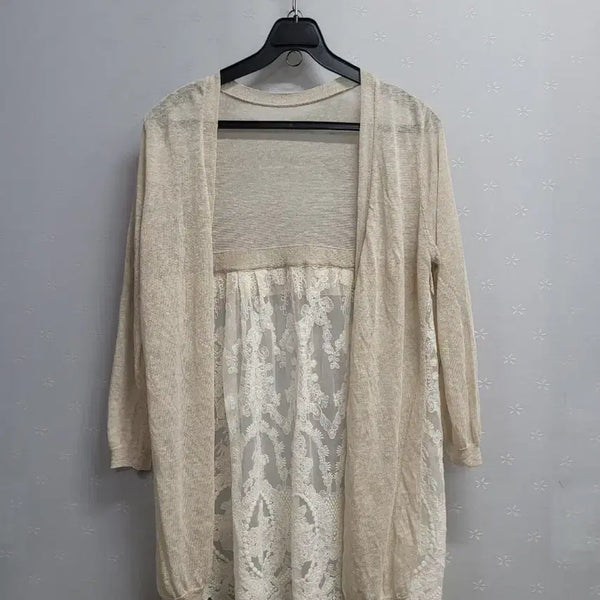 [BUNJANG] Lace Trim Cardigan Beige / 55~66)레이스 배색 가디건 베이지