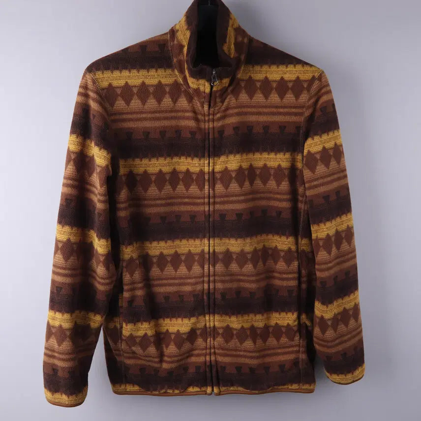 [BUNJANG] Uniqlo Brown Yellow Argyle Pattern Fleece (L) / 유니클로 브라운 옐로우 아가일 패턴 후리스 플리스 (L)