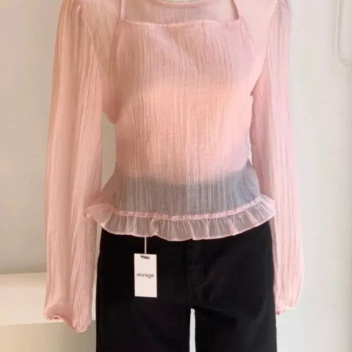 [BUNJANG] Chiffon Blouse Bustier Set - Pink / (새상품) 쉬폰 블라우스 뷔스티에 세트 핑크