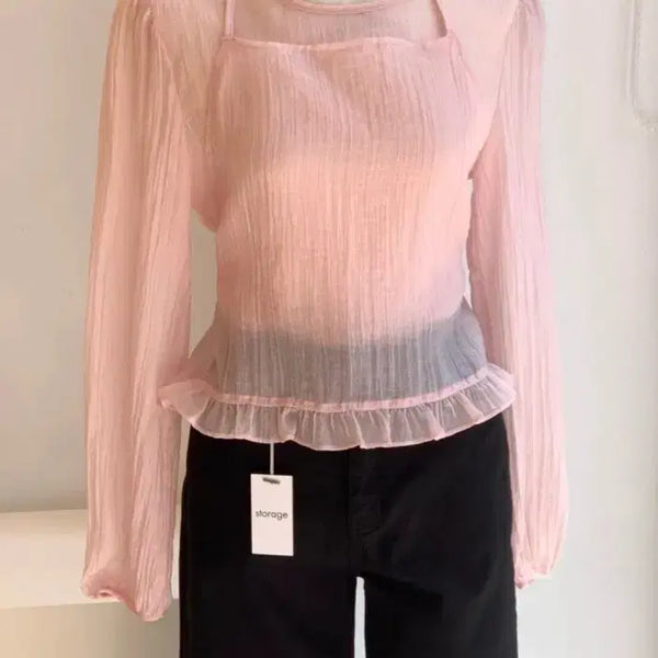 [BUNJANG] Chiffon Blouse Bustier Set - Pink / (새상품) 쉬폰 블라우스 뷔스티에 세트 핑크