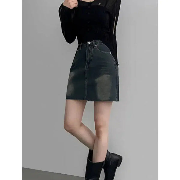 [BUNJANG] Denim H-Line Skirt (M Size) / 흑청색 H라인 데님 스커트 청치마 (M 사이즈)