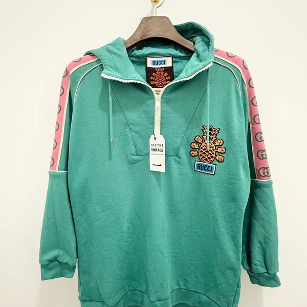 [BUNJANG] Gucci Pineapple Patch Half-Zip Hoodie - Mint (XS) / 구찌 파인애플 패치 하프집업 후드 민트