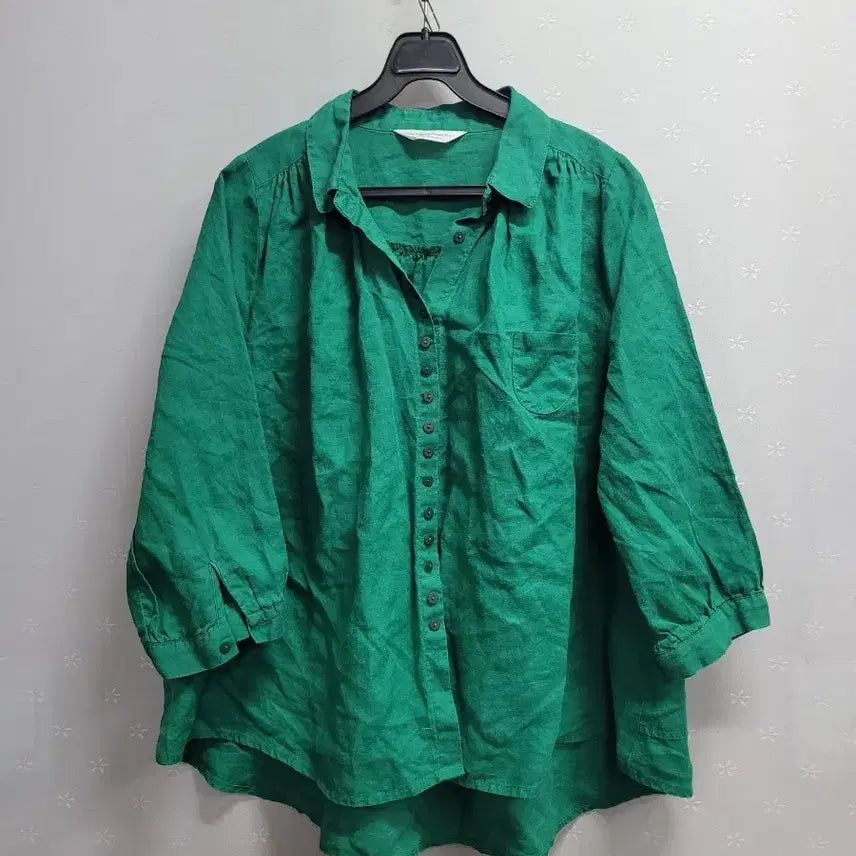 [BUNJANG] Linen Shirt Green (Plus Size) / 77~88)린넨 셔츠 그린